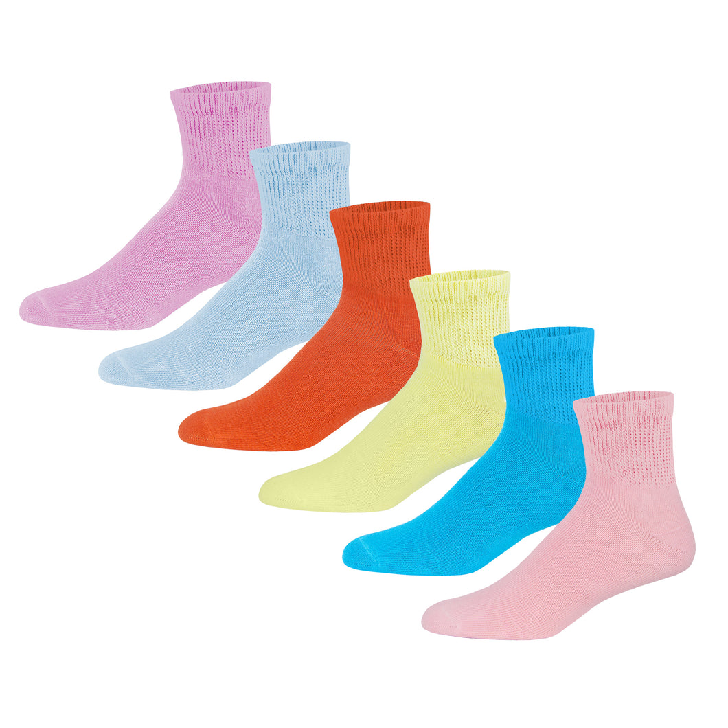 Premium Women’s Colorful Soft Breathable Cotton Ankle Socks, Non-Binding & Comfort Diabetic Socks, Fits Shoe Size 6-11 - 6 Pairs