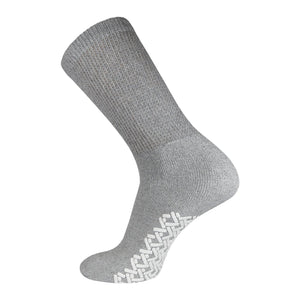 Women's Non-Skid Diabetic Cotton Crew Gripper Socks with Non Binding Top (Grey) - 6 Pairs