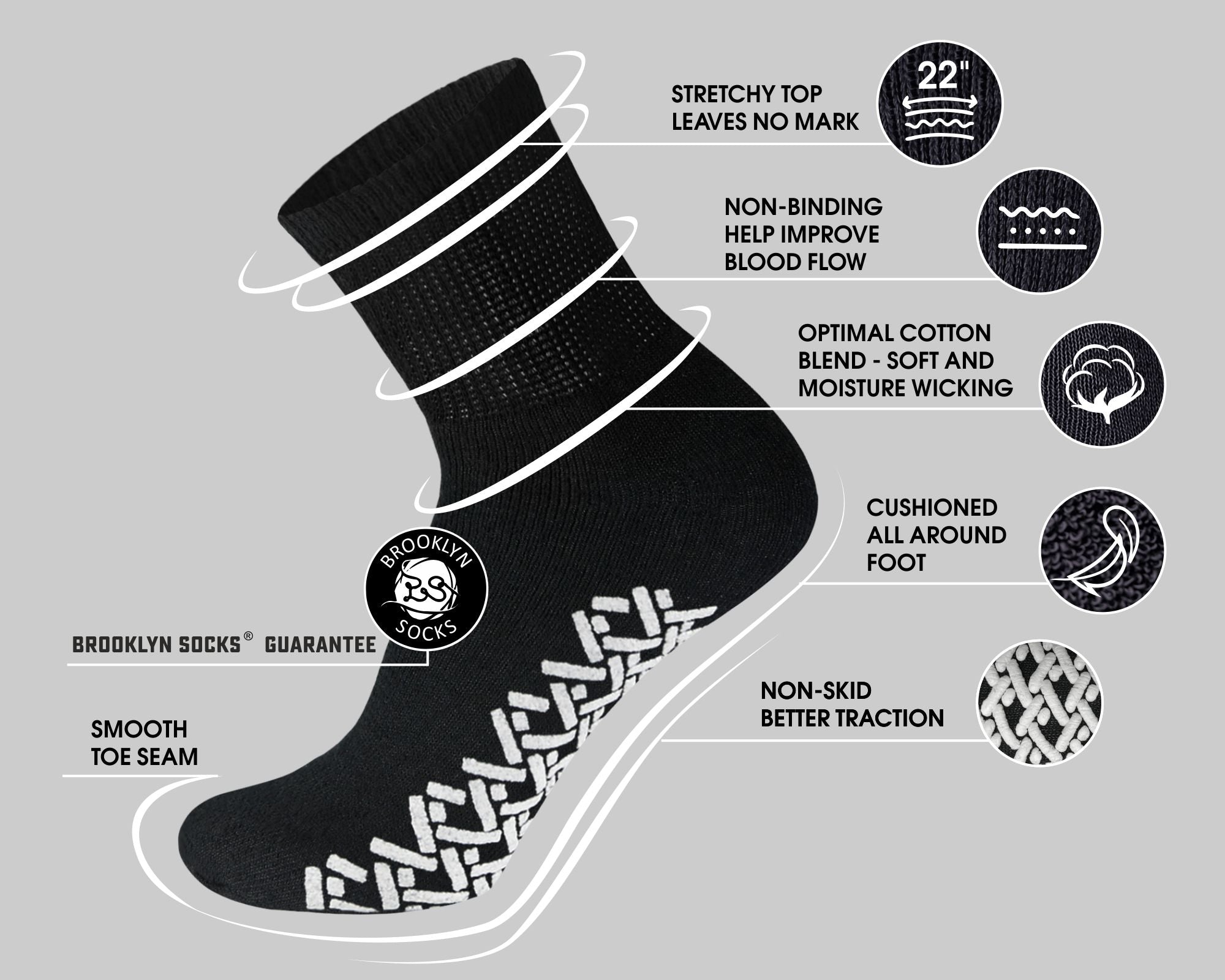KB Designs/Loose Fit Stay Up Quarter Sock 16-20 / Black