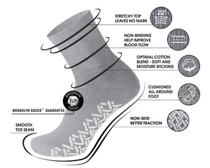 Men's Non-Skid Diabetic Cotton Quarter Socks with Non Binding Top (Grey) - 6 Pairs