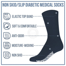 Load image into Gallery viewer, Men&#39;s Non Skid Diabetic Hospital Socks with Rubber Gripper Bottom (Assorted, Shoe Size 8-11 US) - 6 Pairs
