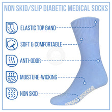 Load image into Gallery viewer, Women&#39;s Non Skid Diabetic Hospital Socks with Rubber Gripper Bottom (Assorted, Shoe Size 7-10 US) - 6 Pairs
