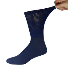 Load image into Gallery viewer, Navy Cotton Diabetic Crew Sock With Stretched Out Top
