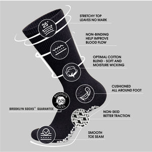 Men's Non-Skid Diabetic Cotton Crew Gripper Socks with Non Binding Top (Black) - 6 Pairs