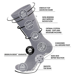 Women's Non-Skid Diabetic Cotton Crew Gripper Socks with Non Binding Top (Grey) - 6 Pairs